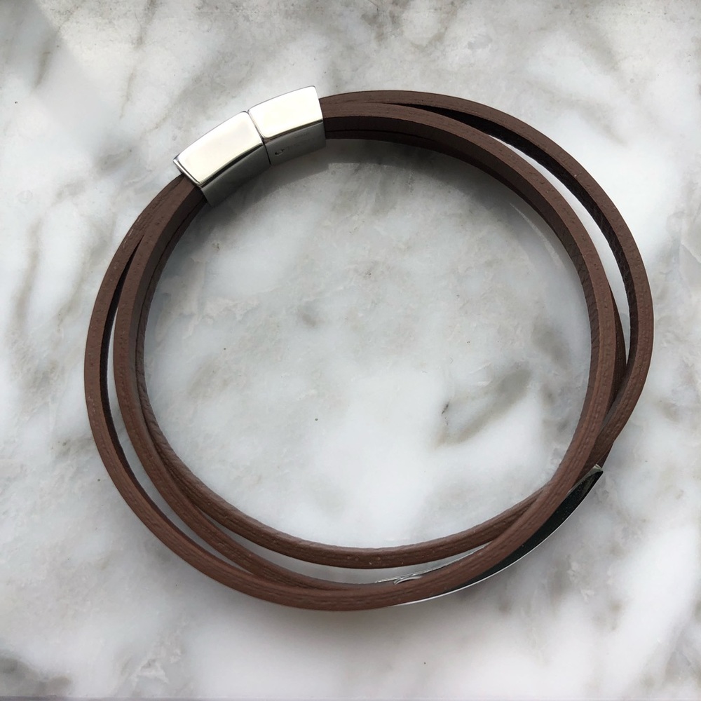 Fossil Leather and Silver Magnetic Clasp Bracelet